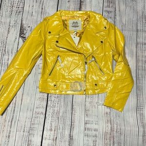 Esley Mustard Yellow Vegan Leather Moto Jacket